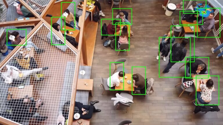A Group Of People Sitting At Tables With Ai Tracking